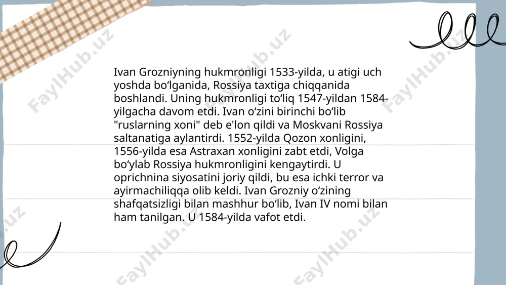 o‘llarida muhim o‘rin tutdi. 17 asrda rossiya imperiyasi ko‘plab yangi hududlarni o‘z tarkibiga qo‘shib, iqtisodiy rivojlanishni yanada jadallashtirdi. yangi o‘lkalarni qo‘lga kiritish va ularda yangi resurslarni ekspluatatsiya qilish orqali iqtisodiyotda o‘sish kuzatildi. bu davrda xitoy, turkiya, va yevropa davlatlari bilan savdo aloqalari mustahkamlandi, ammo bu jarayonlar hali ham agrar va feodal tizimga asoslangan edi. 18 asrda rossiya iqtisodiyoti yanada diversifikatsiya qilishga intildi. asosan, sanoatni rivojlantirish va ichki bozorni kengaytirish uchun bir qator islohotlar amalga oshirildi. yevropadagi savdo aloqalari faollashdi, shu bilan birga xitoy va osiyo mamlakatlari bilan savdo o‘sishi davom etdi. bu davrda rossiya iqtisodiyoti eksport va import hajmlarining ortishi bilan ajralib turdi, bu esa imperiyaning iqtisodiy raqobatbardoshligini oshirishga xizmat qildi. ... t.me/slaydai_bot 9. yevropaga qarash va g‘arbiy ta’sirlar mavzusi turli davrlarda o'zbekiston jamiyatida muhim bo‘lgan. xususan, xix asr oxiri va xx asr boshlarida yevropaning ilmiy, texnologik va madaniy yutuqlari o‘rta osiyo hududiga tarqaldi. buxoro amirligi va xiva xonligi davrida …