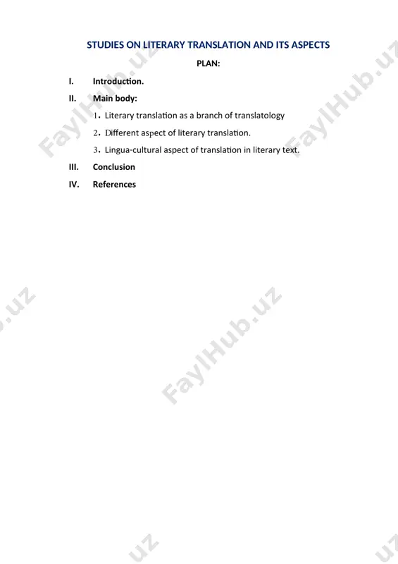 lated english and uzbek languages will be investigated. till the present, a lot of work has been done on the lingua-cultural aspect in translation. but in our research work lingua-cultural features and problems of modern literary texts are analyzed particularly. the theoretical significance is in determining the theoretical statements of literary translation and its aspects for college and academic lyceum students. the practical significance is that the results of the research can be widely used finding applicants in translation and interpretation and teaching process of disciplines as “theory and practice of translation”, “translation problems”, “the basis of translation”. literary translation as a branch of translatology translation plays an important role in increasing awareness and understanding among diverse cultures and nations. literary translations in particular help these different cultures reach a compromise. the increasing interest in the literature of other languages has required a more studious regard for the problems of …