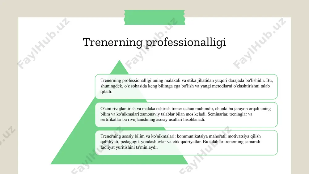rali psixologik treninglarni amalga oshirish mumkin. muloqotda shaffoflik va halollik asosiy ahamiyatga ega. maxfiylikni ta'minlash strategiyalari psixologik treningda muhim, chunki bu mijozlar uchun xavfsiz muhit yaratadi va ishonchni mustahkamlaydi. trenerlar uchun, amaliyotlar va siyosatlarni doimiy ravishda yangilab borish zarur. maxfiylikni ta'minlash strategiyalari etik normalar va professionallik — trenerning muhim tamoyillari. etik normalar ishonchlilik, adolat, halollik va mas'uliyatni o'z ichiga oladi. professionallik esa doimiy o'rganish, hurmat, javobgarlik va xavfsizlikni ta'minlash bilan bog'liq. ularni rioya qilish trener va mijoz o'rtasida ishonch va samarali munosabatlarni shakllantiradi. etik normalarga rioya qilish usullari etik normalarga rioya qilish uchun shaxsiy va professional mas'uliyatni anglash va unga amal qilish muhimdir. asosiy usullar ochiq muloqot, maxfiylik va professionallikni saqlash trenerlar va mijozlar o'rtasida muhim ahamiyatga ega. tavsiyalar etika kodekslarini ishlab chiqish, treninglar o'tkazish va qoidalarga rioya qilish etik normalarni ta'minlash uchun tavsiya etiladi. mijozlar bilan munosabatlarda mijozlarning huquqlariga hurmat bilan qarash, chegaralarni belgilash va hurmat bilan muomala qilish …