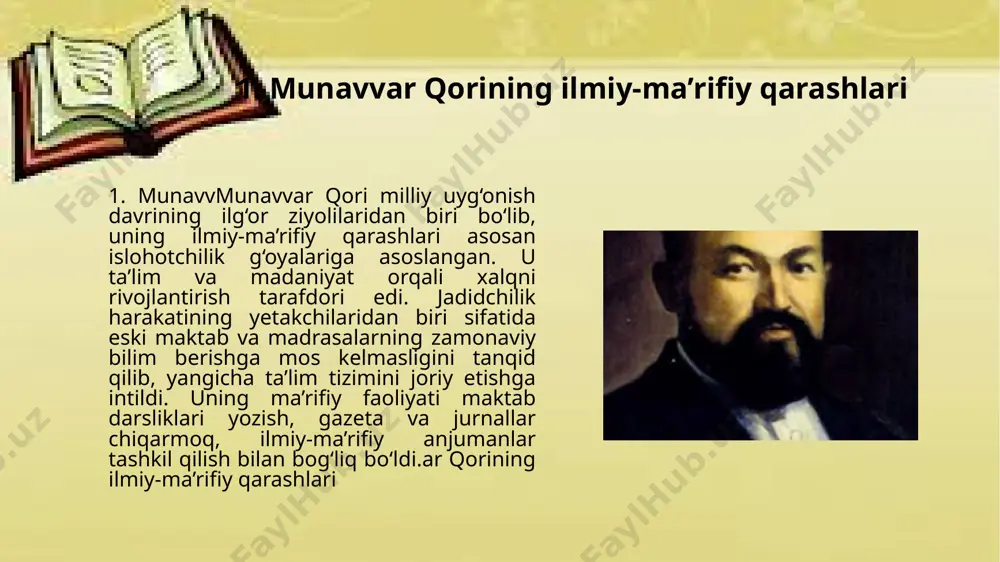 qali, jamiyatda amaliy o‘zgarishlar qilishni maqsad qiladi. bu ikki tushuncha o‘zaro bir-birini to‘ldiradi, chunki falsafiy g‘oyalar va islohotlar birga jamiyatni yaxshilashga yordam beradi. 3. ta’lim-tarbiyada yangilik va modernizatsiya. ta’lim-tarbiyada yangilik va modernizatsiya zamonaviy ta’lim tizimining yangilanishi va takomillashuvini anglatadi. bu jarayon ta’lim sifatini oshirish, o‘quvchilarni ilg‘or texnologiyalar bilan tanishtirish va pedagogik metodlarni yangilash maqsadida amalga oshiriladi. yangilik va modernizatsiya ta’limni zamon talablari va jamiyat ehtiyojlariga moslashtirishni nazarda tutadi. ta’lim tizimida yangiliklar va modernizatsiyaning asosiy yo‘nalishlari texnologiyalarning joriy etilishi, pedagogik yondashuvlarning o‘zgarishi, individual yondashuvning rivojlanishi va ta’limda axloqiy va ijtimoiy me'yorlarning ahamiyatini oshirishni o‘z ichiga oladi. kompyuterlar, internet va boshqa zamonaviy texnologiyalar o‘quv jarayonini yanada samarali va qiziqarli qilishga yordam beradi. an’anaviy o‘qitish usullari o‘rniga faol o‘quvchi markazli yondashuvlar qo‘llanilmoqda, bu o‘quvchilarning mustaqil fikrlash va jamoada ishlash ko‘nikmalarini rivojlantiradi. bundan tashqari, ta’lim tizimida shaxsiylashtirilgan yondashuvlar ham muhim ahamiyatga ega. o‘quvchilarni individual ehtiyojlari va imkoniyatlariga mos ravishda ta’lim olish imkoniyatini yaratish, ularning …