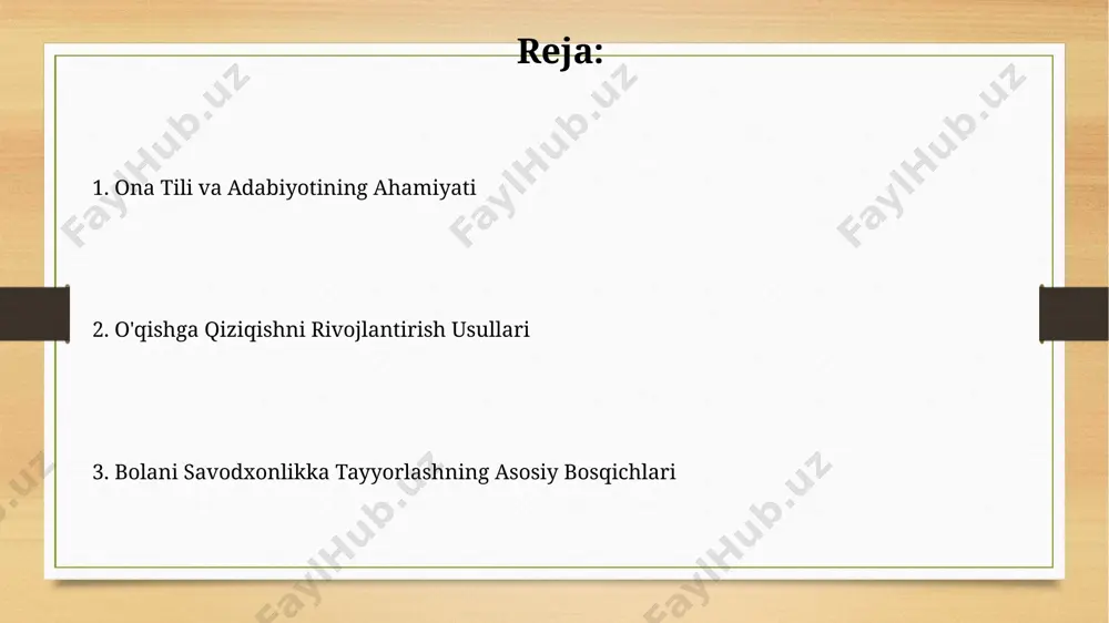 tazam ravishda hikoya o'qish bolaning diqqat-e'tiborini, xotirasini va mulohaza yuritish qobiliyatini rivojlantiradi, bu esa keyinchalik o'qishni o'rganishda muhim ahamiyat kasb etadi. hikoyalarni o'qib berish bolaning lug'at boyligini 20-30% ga oshirishi va 5 yoshgacha bo'lgan davrda til rivojlanishiga ijobiy ta'sir ko'rsatishi isbotlangan. bolalar adabiyotining ahamiyati adabiyot bolalarning xayollarini, tasavvurlarini rivojlantiradi, ularning dunyoga bo'lgan qarashlarini kengaytiradi va mantiqiy fikrlash qobiliyatini, taxminan 30% ga oshirishi mumkin. bolalar adabiyoti, 5-7 yoshgacha bo'lgan bolalarning lug'at boyligini 2000 ga yaqin so'zga oshirishda muhim rol o'ynaydi, bu ularning keyingi o'qish va yozish ko'nikmalarini rivojlantirish uchun asos bo'ladi. ota-onalar va o'qituvchilarning roli o'qituvchilar boshlang'ich sinflarda fonetik ong, harflarni tanib olish va sodda jumlalarni tuzish kabi 5 ta asosiy savodxonlik ko'nikmalarini rivojlantirishga qaratilgan o'quv dasturlaridan foydalanishlari kerak. ota-onalar bolaning 0-3 yoshligida kuniga kamida 15 daqiqa kitob o'qib berish orqali til rivojiga kattta hissa qo'shishi mumkin, bu erta savodxonlik ko'nikmalarini shakllantirishda muhimdir. o'yinlar va faoliyatlar orqali o'rganish "kim koʻproq soʻz …