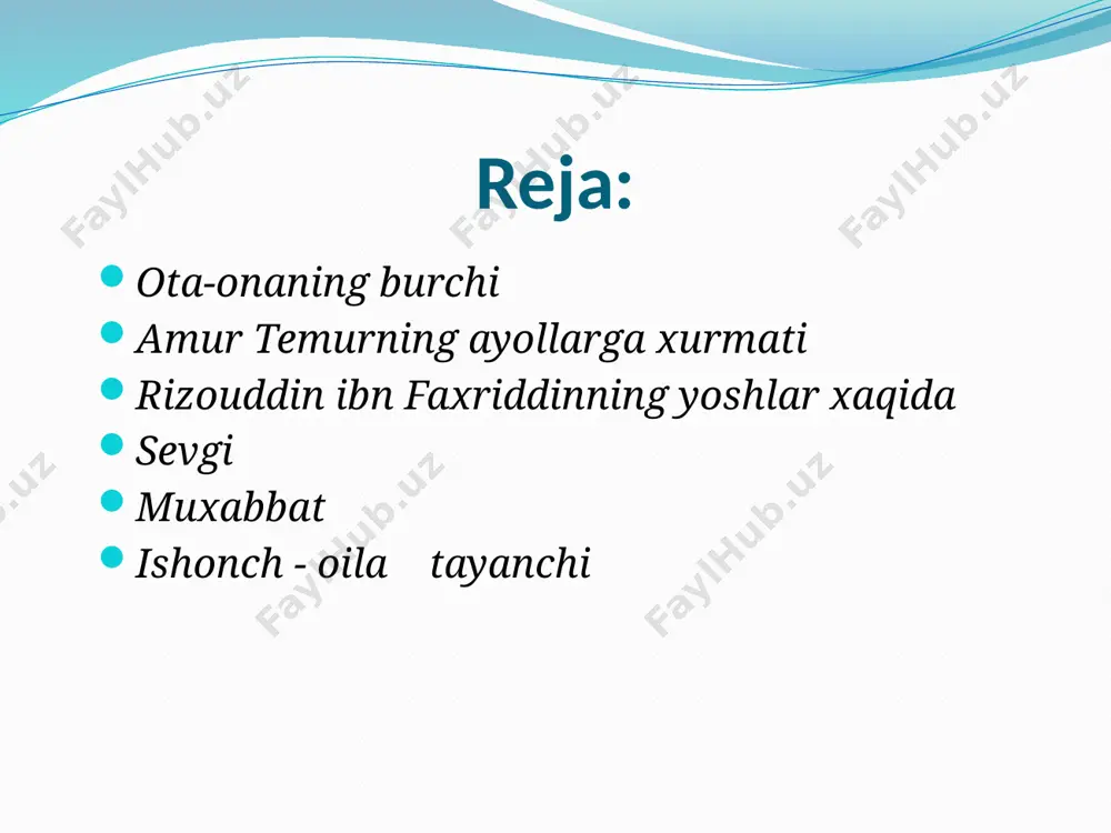 dir. sevgi, muxabbatning ma’naviy ildizlari xayotning lazzati xam, quvonchi xam muxabbat bilan bog‘liq, kimki birovni sevmasa yoki sevilmasa u yorug dunyoga bekordan bekorga kelib ketadi, deb aytaverishga "ishq libosini 1siyishdan or qilish va muxabbat lazzatidan bebaxra bulish tabiatning og‘ir jafosi" deb aytaman. ishq, muxabbat ollox inson qalbiga, ruxiyatiga joylagan eng muxim va nozik fazilatdir. muxabbat ikki yoshni muayyan maqsad va manfaat asosida bir umr bog‘laydigan yurak rishtasidir. bu rishtalarni turmush qurish, farzand qurish va tarbiyalash extiyoji bilan belgilangan ijtimoiy irsiy tomonlari bor. yigitlar guzal qizlar, qizlar esa baquvvat, sog‘lom yigitlar bilan oila kurishga xarakat kilish asosida chiroyli va sog‘lom avlod koldirishga intilish bilan bog‘lik extiyoj yetadi. muxabbat- samimiy ishonchdir. ishonch bulmasa oila mustaxkam bulmaydi. insonda sevgidan oldin uning ideali, maksadi shakllanadi. sevgi shu maqsadga, idealga mos keluvchi fazilatlarni boshqa bir shaxsda kurish, u bilan byrlashib, orzularini amalga oshirishga intilishdir. lekin bu intilish jarayonida xam shaxs uz ichki dunyosi extiyojlarini yanada …
