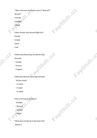 beowulf haqida test savollari — DOCX