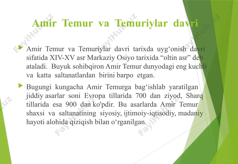 , ularni poytaxt samarqandga jo‘natish va faoliyat olib borishlari uchun zarur sharoitlar yaratib berishni buyurgan. chet ellardan yuzlab sohibi hunarlar erondan musavvirlar, xattotlar, sozandalar, me'morlar, (qurilish ishlari bo'yicha hunarmandlar bilan birga olimlar va din arboblari; kichik o'siyodan qurolsozlar, to'pchi muhandislar, kumushga ishlov beruvchi ustalar, g'ish teruvchilar, arqon eshuvchi ustalar; suriyadan pillakashlar, tikuvchilar, to'quvchilar, duradgorlar, chodir tikuvchilar, kamon-yoy yasovchi ustalar, qurolsozlar, qalpoq yasovchilar, mol tabiblari, naqqoshlar, amir temur maqsadi amir temur bu bilan ikki maqsadni: bir tomondan o‘z poytaxtini bezatish uchun osiyoning eng yaxshi ustalarini to‘plashni; ikkinchi tomondan, vohalar va shaharlarni kengaytirib, movarounnahr aholisini ko‘paytirishni ko‘zlagan edi. ushbu davrda hunarmandchilik faoliyatini olib borish, uning yangi turlarini yo‘lga qo‘yishni maqsad qilgan. hunarmandchilikning yuksalishi hunarmandchilikning yuksalishi ko‘p jihatdan ichki va tashqi savdoni rivojlanishiga turtki bo'lgan. shu sababli u yevropa va osiyoni boglashga xizmat qilgan ulkan ishlarni amalga oshirgan. bir tomondan - xitoy, hindiston, bir tomondan - fransiya, ispaniya, angliya va boshqa davlatlar bilan …