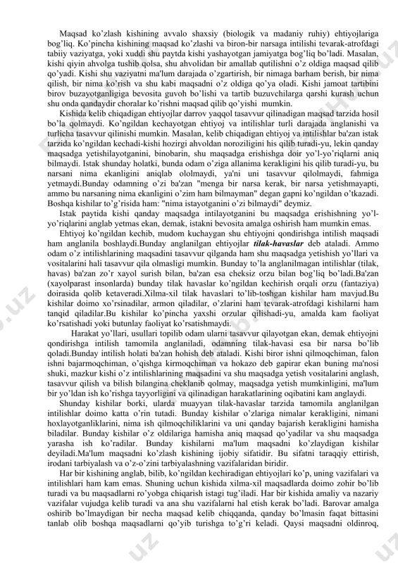 ini engish hamdir. bu ayniqsa, muvozanatsiz, hissiy, qo’zg’aluvchan, sust kishilarga xos bo’lib, o’zlarining tabiiy xarakterologik xususiyatlari bilan kurashishga to’g’ri keladi. hech bir muammo irodaning ishtirokisiz hal etilmaydi.inson kuchli irodasiz katta muvaffaqiyatga erisha olmaydi. odamzod boshqa tirik mavjudotlardan o’zining ongi va aqli bilangina emas, balki irodasining mavjudligi bilan ham ajralib turadi. irodaning nerv-fiziologik asoslari irodaviy ya'ni ixtiyoriy harakatlarning nerv - fiziologik asosida bosh miya katta yarim sharlari po’stlog’ining shartli reflekslar hosil qilishdan iborat bo’lgan murakkab faoliyati yotadi.irodaviy harakatlar har doim to’la ongli harakatlar bo’lgani uchun bosh miya po’stlog’ida yuzaga keladigan optimal qo’zg’alish manbalari bilan ham bog’liq bo’ladi. bu haqda akademik i.p.pavlov shunday deb yozgan edi: "mening tasavvurimcha, ong ayni shu chog’da xuddi shu sharoitning o’zida ma'lum darajada optimal (har holda o’rtacha bo’lsa kerak) qo’zg’alishga ega bo’lgan bosh miya katta yarim sharlarining ayrim joylaridagi nerv faoliyatidan iborat". bundan tashqari irodaviy harakatlar ongli harakatlar sifatida ikkinchi signallar tizimining faoliyati bilan bog’liqdir. ma'lumki, odam …