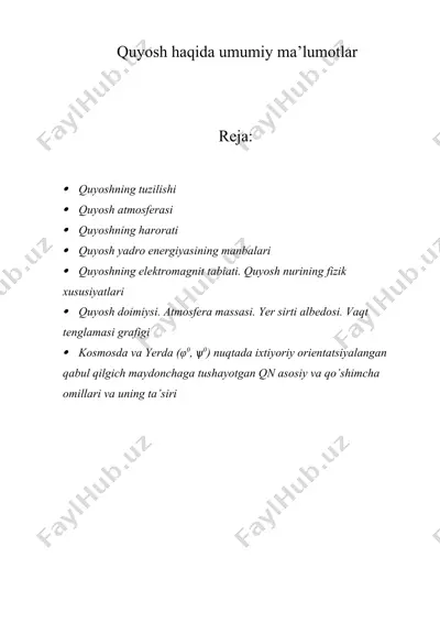 quyosh haqida umumiy ma’lumotlar — DOCX