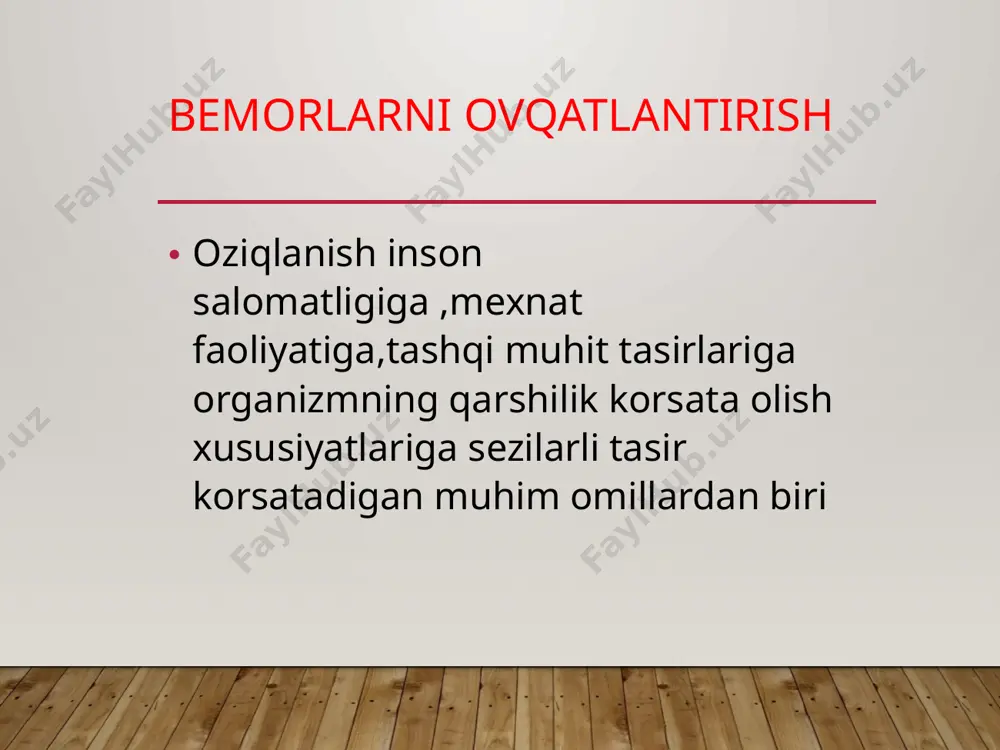 кати)ни оширувчи озуқалар қўшилади. гўштлар, нон, ёғсиз шўрвалар, қатиқ, творог, асал, мева шарбатлари, гречкали таомлар, кўп суюқлик ичиш зарур. асосан ўсимлик маҳсулотларига эътибор қаратилади. аччиқ чой, қўзиқоринлар, какао, кофе, анор каби ични қотирадиган маҳсулотларни истеъмол қилиш тавсия этилмайди. 4-сонли парҳез столи диарея (ич кетиш)да кунига 5-6 маҳал берилади. какао, кофе, қотирилган нонлар, ёғсиз қатиқ, смородина, шўрвалар, қайнатилган гуруч бўтқаларни ейиш, аччиқ чой ичиш мумкин. сут, ўсимлик клетчаткаси, тузламалар, йогуртлар, шакар, дуккакли ўсимликлар, дудланган маҳсулотлар тавсия этилмайди 5-сонли парҳез столи сурункали ва ўткир гепатитларда, холециститларда, циррозларда белгиланади. бу беморларга қовурилган маҳсулотларни истеъмол қилиш мумкин эмас. нон, шўрвалар (қайнатма), сабзавотлар, мевалар, сут маҳсулотлари, шакар, асал тавсия этилади. кунига 200 грамм творог ва битта чала қайнатилган тухум албатта берилади. шовул, исмалоқ, қўзиқорин, лимон, какао, нордон меваларни ейиш тавсия қилинмайди. алкоголли ичимликлар, рангли ва газли ичимликлар, ёғли гўштлар, дудланган маҳсулотлар, консерва, музқаймоқлар, какао, шоколад ҳам беморлар учун зарарли. . 6-сонли парҳез столи подагра (бўғим …