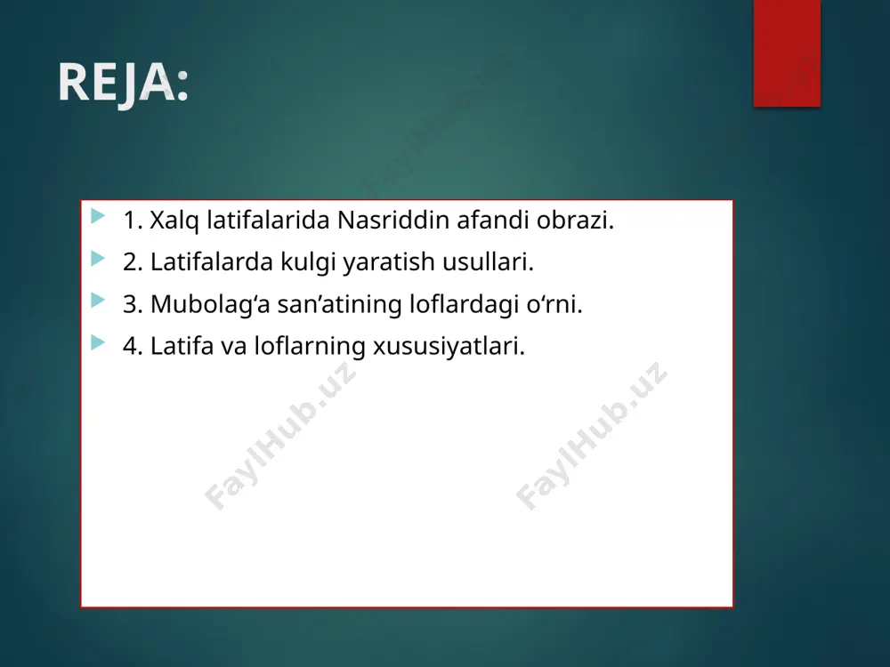 a qayd qilingan hikoyadagi voqeaga monand hodisalar keyinchalik latifalarning yaratilishiga sabab bo‘ladi. turli xalqlar latifalarining matnlarini o‘rganish tarixan yashash hududi va tarzi jihatidan bir-biriga yaqin millatlarda shakl va mazmunan deyarli bir xil latifalarning mavjud ekanligini tasdiqlamoqda. jumladan, o‘zbek xalqining nasriddin afandi, mulla nasriddin, xo‘ja nasriddin degan nomlar bilan mashhur bo‘lgan latifa qahramoni hindlarning birbol, turkmanlarning mirali, qozoqlarning aldarko‘sa, arablarning juxa kabi qahramonlari bilan o‘xshashdir. bu qahramonlar haqidagi asarlarda podshohlar, amaldorlar, qozilar, bolalar, oila kabi mavzularning alohida-alohida turkum tarzida kelishining o‘zi ham fikrimizning dalilidir. o‘zbek nasriddin afandi latifalarida bosh qahramon o‘ta hozirjavob, o‘ta zukko, o‘ta dono va tadbirkor inson sifatida gavdalanadi. hayotda uni mot qiladigan hodisa yo‘q va bo‘lishi ham mumkin emas. chunki dono va mutafakkir nasriddin afandi qiyofasida butun xalqning, butun millatning so‘zga chechanligi, zakiy, ya’ni nozik fikrlashi o‘z ifodasini topgandir. latifalarning e’tiborli, tinglovchini o‘ziga jalb qiluvchi fazilati shundan iboratki, ularda savol-javob qilayotgan taraflar bir-birini butkul yechimi topilmas vaziyat da …
