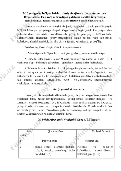 bolalar jinsiy rivojlanishi — DOC