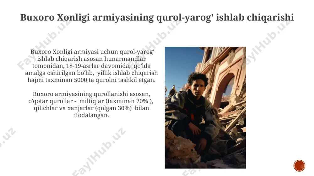 onligi armiyasining qo'mondonlari orasida amirning o'zi, uning yaqin qarindoshlari va tajribali harbiy boshliqlar bo'lgan. buxoro xonligi armiyasining merosxo'rlari buxoro armiyasining muhim tarkibiy qismi otliq qoʻshinlar boʻlib, ularning soni 2000 dan 5000 gacha yetgan va ular jang maydonida tezkor harakatlanish va hujumlarni amalga oshirishda muhim rol oʻynagan. buxoro amirligi armiyasi, taxminan 10 000 kishilik doimiy qoʻshin va 20 000 ga yaqin qoʻshimcha chaqiriluvchi askarlardan iborat boʻlib, qoʻshinlarining katta qismi piyoda askarlaridan iborat edi. buxoro xonligi armiyasining moliyalashtirilishi buxoro xonligi armiyasi asosan soliqlar, xususan, yer solig‘i (o‘nlik) va savdo-sotiqdan olingan bojlar hisobidan moliyalashtirilgan, bu esa davlat byudjetining 30-40% ini tashkil etgan. qo‘shinning maoshi, 18-19-asrlarda, asosan, pul shaklida emas, balki yer uchastkalari, mol-mulk va oziq-ovqat mahsulotlari bilan to‘langan, bu esa harbiy xizmatchilarning iqtisodiy ahvoliga bog‘liq edi. buxoro xonligi armiyasining ichki xavfsizlikdagi roli buxoro xonligi armiyasi, taxminan 10 000 kishilik muntazam qoʻshin va koʻplab yordamchi qoʻshinlardan tashkil topib, ichki tartibni saqlashda muhim rol oʻynagan. …