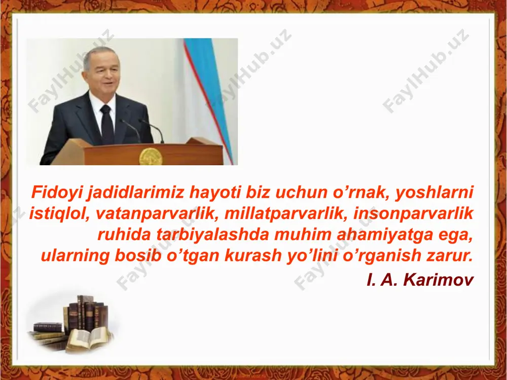 aga kirib kelishi aholi turli tabaqalarining ijtimoiy-siyosiy faolligini oshishi va milliy ozodlik g'oyalarining shakllanishiga o'zining sezilarli ta'sirini ko'rsatdi. masalan, 1911-1912 yillarda turk publisisti rafiqbek al-a'zam tomonidan yozilgan risola o'zbek tiliga o'girilib, jadidlar tomonidan omma orasida tarqatilgan edi. unda musulmon dinining g'arbda paydo bo'lgan sosializm, anarxizm va boshqa ta'limotlarga, umuman, ijtimoiy hayotga munosabati haqida fikr yuritilgan edi. o'lkada milliy matbuot yuzaga kelgunga qadar bog'chasaroyda chiquvchi «tarjumon», qozondan chiqadigan «vaqt», «yulduz» va boshqa gazeta va jurnallar turkiston jadidlari faoliyatida o'zining sezilarli ta'siriga ega edi. ushbu nashrlar orqali taraqqiyparvarlar dunyo xalqlarining milliy uyg'onish g'oyalari bilan tanishib borganlar. masalan, farg'onaning peshqadam taraqqiyparvarlaridan ishoqxon ibrat ham 1883-1885 yillarda qo'qonning tunqator madrasasida ta'lim olib yurgan paytlarida «tarjumon» gazetasi bilan muntazam ravishda tanishib borgan. adabiyotchi olim u. dolimovning bergan ma'lumotlariga ko'ra, ibrat tomonidan tashkil etilgan «ishoqiya» kutubxonasida «tarjumon» gazetasining hatto 1884 yilgi boylamlari ham bo'lgan. xulosa qilib aytganda, o'lkadagi ijtimoiy adolatsizlik, yerlilarni jaholat botqog'ida, qashshoqlikda qoldirishni o'z …