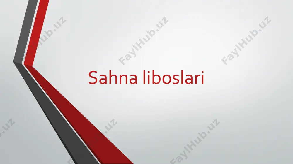 day ko‘rinadi) ijro janri (drama, komediya, tragediya) davr (tarixiy yoki zamonaviy) raqs yoki harakatlar zarurati (ayniqsa balet yoki opera) 9 sahna liboslarini tayyorlash bosqichlari ssenariyni tahlil qilish obraz tahlili – aktyorning ro‘li, xarakteri, sahnadagi vazifasi. rassomning eskizi – dizayn yaratish. material tanlash – rang, to‘qima, yengillik. tikish va sinov (proba) – aktyorga maxsus moslashtirish. sahna sinovlari – sahnadagi harakatlar bilan uyg‘unligini tekshirish. e'tiboringiz uchun rahmat