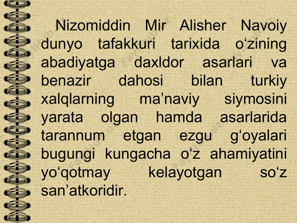 bek tilida o‘n besh tomligi va rus tilida o‘n tomligi nashrdan chiqarildi. o‘zr fa til va adabiyot instituti bilan h.sulaymonov nomidagi qo‘lyozmalar instituti hamkorlikda navoiyning “mukammal asarlar to‘plami”ni yigirma tomda nashrga tayyorlab, chop etdilar. navoiy hayoti va ijodini o‘rganishga 1957 yildan boshlab o‘zr fa til va adabiyot instituti tomonidan har yili shoir tavallud topgan kuni – 9 fevralda o‘tkazilayotgan an’anaviy konferentsiyalar ko‘p yangiliklar qo‘shdi. o‘zbek navoiyshunosligining so‘nggi yillardagi o‘ziga xos fazilatlaridan biri navoiy hayoti va ijodining keng adabiy, ijtimoiy-siyosiy, ilmiy-madaniy miqyosda o‘rganilayotgani, tadqiq etilayotganidadir. bu shuning uchun ham to‘g‘riki, avvalo, navoiy ijodi va ilmiy merosining paydo bo‘lishida fors-tojik, ozarbayjon, arab va bosh­qa xalqlarning adabiyotlari, folklori, adabiyotshunoslik ilmi ham katta rol o‘ynagan. navoiy merosini ana shu adabiyotlar bilan qiyoslab o‘rganish navoiy ijodini, uning asarlari manba va manshalarini aniqlash hamda to‘g‘ri baholashga keng yo‘l ochadi. navoiyshunoslarning katta avlodiga mansub v.v.bartold, ye.e.bertels, o.sharafuddinov, s.ayniy, a.k.borovkov, oybek, a.sa’diy, v.zohidov, m.shayxzoda, p.shamsiyev, s.mutallibov, h.sulaymonov, o‘.karimov, …