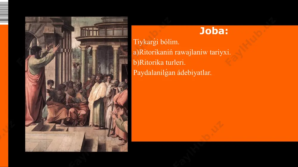 nedi. olardıń hár biri óz maqsetine hám kommunikaciya kontekstine qarap hár qıylı usıllarda qollanıladı: politik ritorika - siyasiy temalardı jarıtıw hám massanı óz tárepine tartıw ushın qollanıladı. siyasat áleminde liderler hám siyasachılar shıǵıp sóylewdiń hár bir sózin abaylap tańlaydı. jurnalistlik ritorika - ǵalaba xabar qurallarında qollanıladı. jurnalistler belgili máselelerdi tallawda yamasa oqıwshılardı qanday da bir juwmaqqa jetkeriwde ritorikalıq usıllardı qollanadı. huqiqiy ritorika - sud dodalawlarında advokatlar hám sudyalar tárepinen qollanıladı. bul túrdegi ritorika óziniń logikalıq hám isenimli dálillerdi keltiriwine tiykarlanadı. sociallıq ritorika - bul túrdegi ritorika adamlar ortasındaǵı kúndelikli baylanısta, máselen, doslar yaki shańaraq aǵzaları ortasında qollanıladı. sociallıq ritorika kóbinese sezimler hám jeke múnásibetlerge tiykarlanadı. bilim beriw ritorikası-oqıtıwshılar hám studentler ortasında ilimiy baylanıstı shólkemlestiriwde qollanıladı. oqıtıwshı óz pikirlerin anıq hám túsinikli etip jetkeriwi, al studentler bolsa óz pikirlerin bólisiwi ushın ritorikadan paydalanıladı. ritorikanıń tiykarǵı principleri. ritorikada eń tiykarǵı princip - sóylewdiń nátiyjeliligin arttırıw. sóylewdiń nátiyjeliligine tásir etiwshi bir neshe principler …