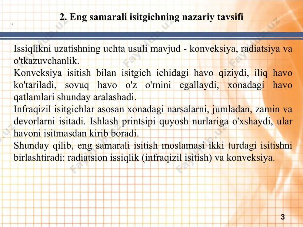 ta'minlanadi. isitish elementi sifatida biz x15n60 markali nikromli spirali, pps-2k markali periklaza kukuni bo'lgan quvurga o'ralgan st 0,8 yu markali metall po'lat po'latdan foydalanamiz, fotosuratda isitish elementi va korpusdagi kabel. 9 quvvat iste'moli 400 vt dan oshmaydi, isitish harorati esa 90 darajadan oshmaydi. isitish elementining konfiguratsiyasi strukturaviy elementlarga optimal issiqlik o'tkazish uchun butun isitgichning maydonini iloji boricha qoplaydigan tarzda amalga oshiriladi. 5.amaliy qism. isitgichning ishchi modelini ishlab chiqarish. 10 5.amaliy qism. isitgichning ishchi modelini ishlab chiqarish. biz bo'shliqni yuvilgan kvarts qumi bilan o'rnatilgan isitish elementi bilan to'ldiramiz. tankdagi qumning umumiy massasi taxminan 5 kg ni tashkil etdi, fotosuratda kvarts qumini to'ldirish momenti ko'rsatilgan. qumning kichik qismi 0,1-0,4 mm ishlatilganligi sababli, to'plangan kamerani to'liq to'ldirish mumkin bo'ldi. suratda, qum bilan to'ldirilgandan keyin korpus 11 qumning to'kilmasligi uchun biz bo'shliqni 720x320 mm o'lchamdagi va 1 mm qalinlikdagi po'lat plitalar bilan yopishtirish orqali ajratamiz. biz pechka va kamin qoplamasi uchun elimdan foydalanamiz, u …