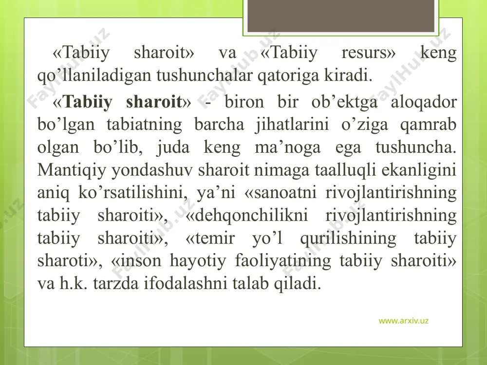 minimumi minus 35-38 darajaga boradi. 1993-1994 yillarda qish qorli va sovuq bo’lgan. masalan, 1994 yil fevralda ustyurtda harorat 33-35 gradusgacha sovuq bo’lgan. o’zbekistonning eng shimoliy chekkasida qish 5 oy, vodiylarda esa 1,5-2 oy davom etadi. yozning eng issiq oyi - iyul, tog’li rayonlarda iyul-avgust. bu davrda o’rtacha harorat tekislik va tog’oldi hududlarida 25-30 darajadan, janubda (termiz, sherobod) 31-32 darajagacha etadi. yozgi mutlaq maksimal harorat surhondaryo viloyatining termiz shahrida qayd etilgan, issiq 49,6 darajaga yetgan (21 iyul 1914 yil). shuni ta’kidlash lozimki, o’zbekistonning barcha hududlarida haroratning yuqori bo’lishi oddiy holatdir. www.arxiv.uz respublikaning cho’l zonalarida havo harorati issiq oylarda 70 darajaga yetishi mumkin. quyosh energiyasining katta miqdori va yozgi haroratning yuqori darajasi bu yerda issiqsevar o’simliklar paxta, kanop, uzum, anjir va boshqa o’simliklarni o’stirishga imkon beradi. www.arxiv.uz www.arxiv.uz o’zbekiston, o’rta osiyoning boshqa davlatlari qatori faqatgina uning yillik emas, balki alohida oylari ham maksimal bug’lanish xos bo’lgan rayonlarga kiradi. bu yerda yog’in miqdori …