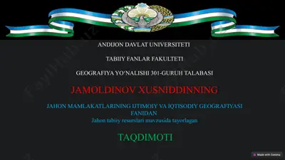 jahon tabiiy resurslarining geografik taqsimoti — PPTX