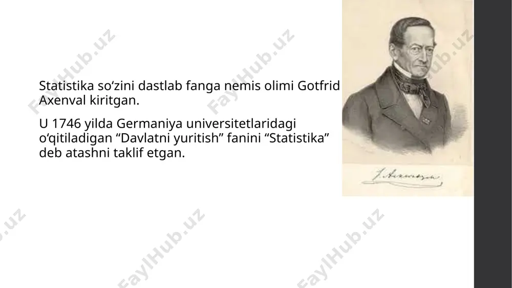 gini ifodalovchi ko‘rsatkichlar tizimini ishlab chiqarish; iste’mol bozoridagi ishlab chiqarish vositalari va qimmatbaho qog‘ozlar bozoridagi mutanosiblikni, hamda inflyatsiya jarayonini tavsiflovchi ko‘rsatkichlarni ishlab chiqarish. xulosa qilib aytganda, statistikaning vazifasi ommaviy ijtimoiy-iqtisodiy xodisa va jarayonlarning hajmini, tarkibini, dinamikasini va unga ta’sir etuvchi asosiy omillarni o‘rganish, shuningdek mamlakatning ham iqtisodiy, ham ijtimoiy taraqqiyot istiqbollarini belgilab berishdan hamda mamlakatni, uning regionlari va tarmoqlarini, alohida korxona, firmalar va tashkilotlarni boshqarish uchun zarur bo‘ladigan ilmiy asoslangan ma’lumotlar bilan boshqaruv organlarini va raxbar xodimlarni ta’minlab berishdan iboratdir. image2.jpeg image3.jpeg image4.jpeg image5.jpeg image6.jpeg image7.jpeg image8.jpeg image9.jpeg image10.png image11.jpeg image12.jpeg image13.jpeg image14.jpeg image15.jpeg image16.jpeg image17.jpeg image18.jpeg image19.jpeg image20.jpeg /docprops/thumbnail.jpeg