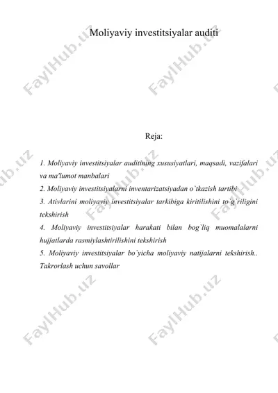 moliyaviy investitsiyalar auditi — DOC