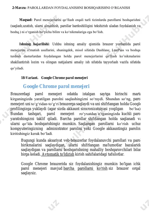 tofill-what-it-is-how-to-use-it-on-your-android-device/ https://helpdeskgeek.com/how-to/view-backup-and-delete-saved-passwords-in-internet-explorer/ ushbu mini-parol menejerini ko'rib chiqishda biz uni qanday ishlatishni va barcha kirish ma'lumotlarini ishonchli saqlashingiz kerakligini bilib olamiz. chrome parol menejeri: tasodifiy parollarni yaratadi birinchi marta tashrif buyurganingizda, siz google hisob qaydnomangizda ishonchli saqlanib, chrome ish stoli va mobil versiyalari bilan sinxronlashtiriladi. bu sizga tashrif buyurgan har bir veb-sayt uchun bir xil parolni tanlashingizni to'xtatadi va xavfsizlik buzilgan taqdirda qimmatli ma'lumotlarning yo'qolishining oldini oladi. chrome parol menejeridan qanday foydalanish ilgari, agar siz chrome-da saqlangan parollaringizga kirishingiz kerak bo'lsa, brauzerning yuqori o'ng tomonidagi profil rasmini bosishingiz va tanlashingiz kerak edi. sozlamalar > parol. ammo, bu sizga hech qachon saqlanmagan parollaringiz ro'yxatini ko'rsatadi va agar siz biron bir yozuvni bossangiz, u parolingizni ko'rsatmasdan sayt yorlig'ini yangi tabda ochadi. eski usuldan foydalangan holda parollaringizni ko'rishingiz yoki o'chira olmaysiz. chrome parol menejeri yordamida parollaringizni ko'rish va boshqarish uchun quyidagi amallardan foydalaning. https://www.online-tech-tips.com/computer-tips/3-ways-to-come-up-with-the-most-secure-password/ chrome parol menejerida parolingizni ko'rish, nusxalash yoki yo'q qilish chrome …