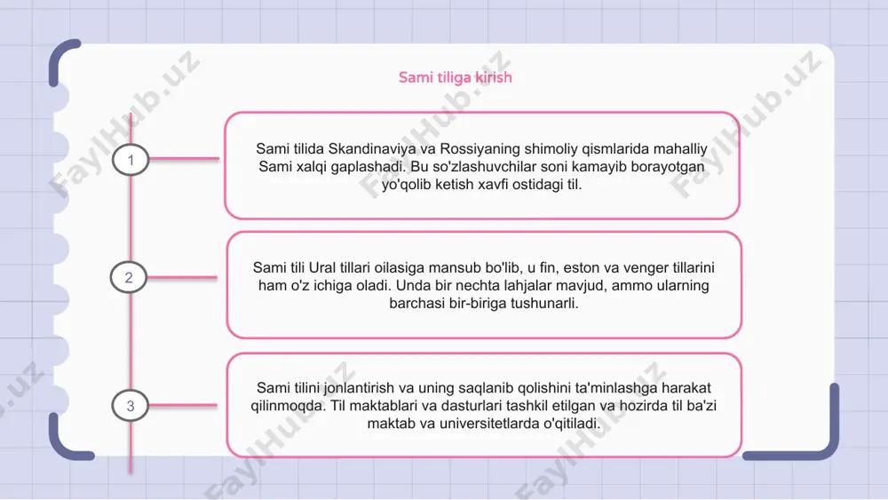 singdirish dasturlarini, til o'rganish materiallarini ishlab chiqishni va sami tilini o'qitishni qo'llab-quvvatlashni o'z ichiga oladi. sami tilining jonlanishi somiy madaniyatini saqlab qolish va tilning doimiy mavjudligi va ishlatilishini ta'minlash uchun muhimdir. sami tilini saqlab qolishda ta'limning o'rni sami tili xavf ostida va uni saqlab qolishda ta'lim hal qiluvchi rol o'ynaydi. ta'lim orqali kelajak avlodlar o'z ona tilida o'rganishlari va muloqot qilishlari mumkin. bolalarga o'z tilini o'rgatish va uni o'rganish va amaliyotda qo'llash uchun resurslar bilan ta'minlashga harakat qilish kerak. 1 2 3 sami tilini muvaffaqiyatli jonlantirish dasturlari misollari yo'qolib ketish xavfi ostida turgan sami tili bir nechta muvaffaqiyatli qayta tiklash dasturlarida diqqat markazida bo'ldi. bu dasturlar sami xalqi orasida sami tilini saqlash va targ'ib qilishga yordam berdi. ta'lim tashabbuslari, madaniy tadbirlar va jamoatchilikni jalb qilish orqali bu dasturlar sami tilini jonlantirishda sezilarli yutuqlarga erishdi. sami tilini saqlab qolishda duch kelgan qiyinchiliklar sami tili uni saqlab qolishda ko'plab muammolarga duch kelmoqda, …