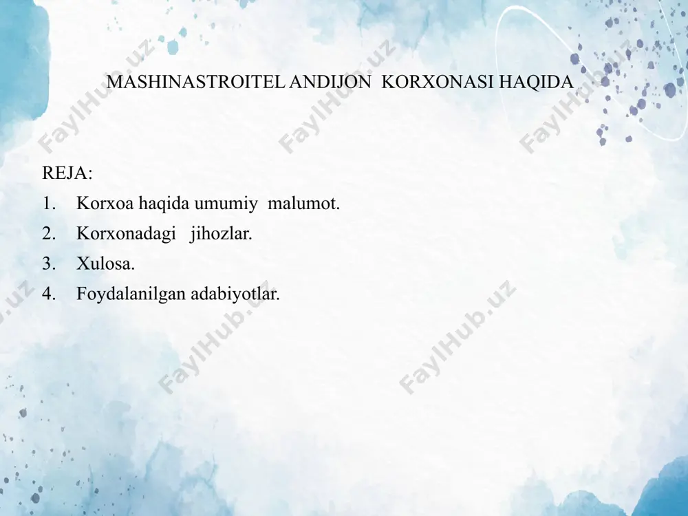 llarini o‘rganish va amaliy ko‘nikmalarni shakllantirish imkoniyatiga ega bo‘ldim. ayniqsa, men ishtirok etgan bmi loyihasi doirasida chuqur bilim va malaka hosil qildim. mening bmi loyiham mavzusi: “suv sovutish minorasi agregatlarining elektr yuritmasini loyihalash” bo‘lib, ushbu loyiha asosida zamonaviy sanoat sovutish tizimlarining muhim bir qismi – suv sovutish minoralari ish prinsipi, ularni boshqarish uchun zarur bo‘lgan elektr yuritma turlari, ularning texnik xususiyatlari, samaradorligi va avtomatlashtirish darajasi haqida keng qamrovli ma’lumotlarga ega bo‘ldim. loyihada quyidagi yo‘nalishlar bo‘yicha amaliy bilimlar oldim: sovutish minoralarining umumiy konstruktiv tuzilishi va ishlash prinsipi; elektr yuritmalar turlari, ularning tanlanishi va ulanish sxemalari; dvigatel parametrlarini hisoblash va samaradorlik tahlili; yuklamaning o‘zgarishiga mos ravishda tezlikni boshqarish tizimlari; avtomatik boshqaruv va himoya tizimlarining sxematik tahlili; ishlab chiqarish jarayonlarida energiya tejamkorligini oshirish imkoniyatlari. amaliyot davomida nazariy bilimlarimni amalda sinab ko‘rish bilan birga, loyihaviyhujjatlar tayyorlash, elektr sxemalarini tahlil qilish, zamonaviy o‘lchash va diagnostika uskunalari bilan ishlash ko‘nikmalarini ham rivojlantirdim. ushbu tajribalar men uchun …