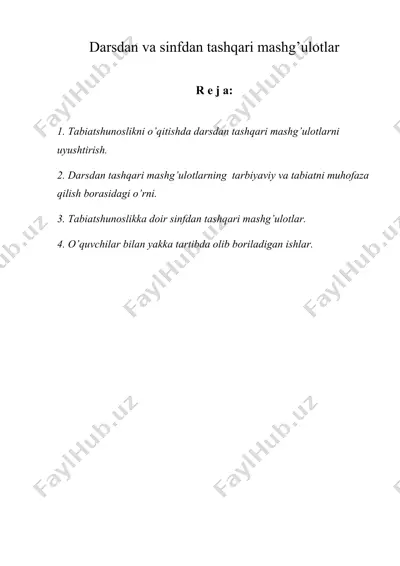 darsdan va sinfdan tashqari mashg’ulotlar — DOC