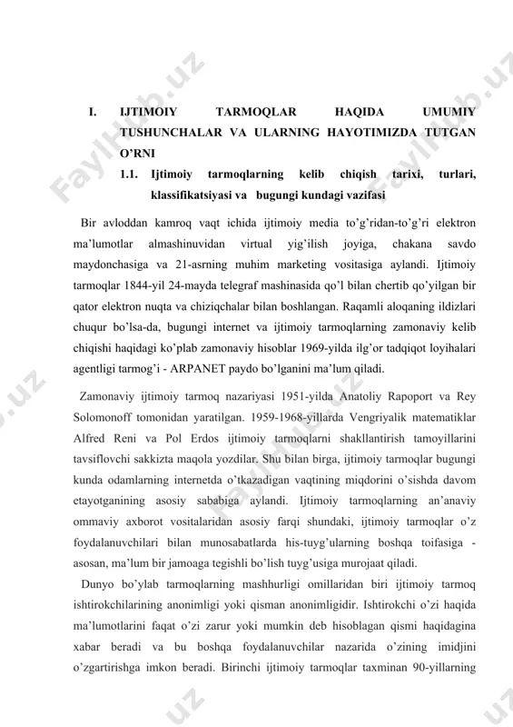oblanmaydi, lekin shunga qaramay, ular keyinchalik foydalanuvchilarning muloqoti va o’zaro ta’siri uchun onlayn xizmatlar ishlab chiqilishiga asos bo’ldi. profil - bu ro’yxatdan o’tgandan keyin onlayn hayot boshlanadigan joy. profilda odatda ishtirokchining jinsi, yoshi, oilaviy ahvoli, ma’lumoti, ish joylari va qiziqishlari haqidagi ma’lumotlar mavjud. axborot texnologiyalari nuqtai nazaridan profil - bu aktyorlar bazasidagi yozuv. boshqa ishtirokchilar o’z profiliga qarab foydalanuvchi hisobini topishlari mumkin bo’ladi. ijtimoiy tarmoqlarning o’ziga xos xususiyatlaridan biri bu "do’stlar" va "guruhlar" tizimidir ijtimoiy tarmoqlar paydo bo’lishining rasmiy sanasi. ijtimoiy tarmoqlar internet bo’ylab g’alabali yurishini 1995-yilda amerikaning classmates.com portali ("odnoklassniki" uning rossiyadagi muqobili) bilan boshladi. loyiha juda muvaffaqiyatli bo’ldi va bu keyingi bir necha yil ichida o’nlab shunga o’xshash xizmatlarning paydo bo’lishiga sabab bo’ldi. ammo ijtimoiy tarmoq portlashining rasmiy boshlanishi linkedin, myspace va facebook ishga tushirilgan 2003-2004 yillar deb hisoblanadi. ijtimoiy tarmoqlar modasi rossiyaga ikki yil o’tib – 2006-yilda odnoklassniki va vkontakte paydo bo’lishi bilan keldi. ijtimoiy tarmoqlar har …