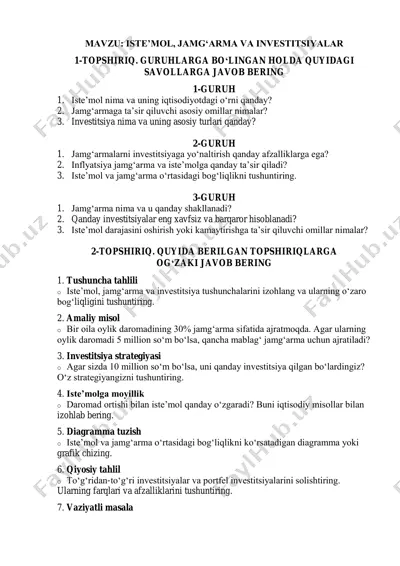 iste’mol, jamg‘arma va investitsiyalar — PDF
