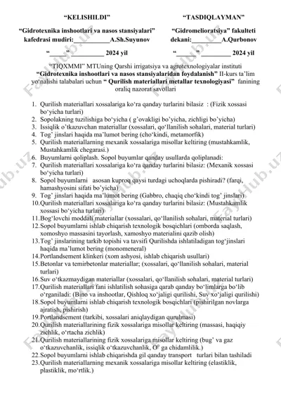 qurilish materiallari metallar texnologiyasi — DOCX