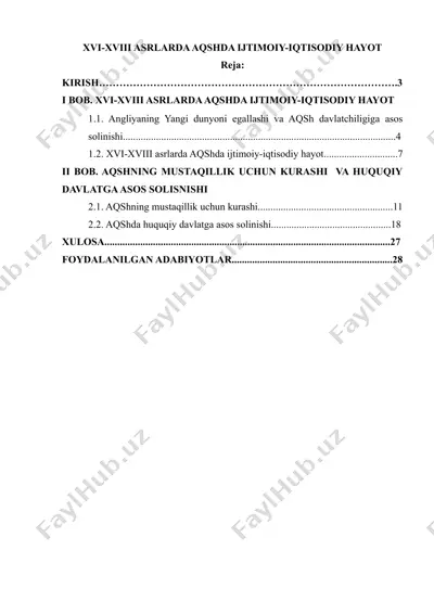xvi-xviii asrlarda aqshda ijtimoiy-iqtisodiy hayot — DOCX