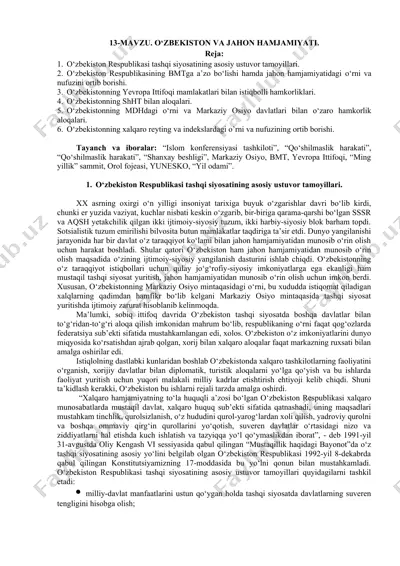 o‘zbekiston respublikasi tashqi siyosati — DOCX