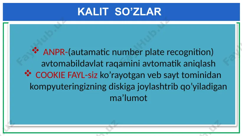 rlarga tashqaridan internet orqali kirishni cheklovchi va nazorat qiluvchi texnik va dasturiy vositalardan foydalanish. viruslardan himoyalanish internet orqali faqat ishonchli manbalardan axborot olish va ularning asl nusxasiga mosligini tekshirish. viruslardan himoyalanish kompyuter viruslariga qarshi nazoratchi va davolovchi dasturlardan foydalanish. viruslardan himoyalanish ma’lumotlarni uzatish va qabul qilishda kriptografiya (axborotni kodlash) usullaridan foydalanish. yodda saqlang! sizning shaxsiy kompyuteringizda manfaat ko‘rish maqsadida o‘g‘irlashga arziydigan qimmatli axborot bo‘lmasligi mumkin. ammo bu axborotlar siz uchun zarur. kompyuter viruslari esa ularni o‘chirib yuborish yoki foydalanib bo‘lmaydigan darajada o‘zgartirib yuborishga qodir. tarixiy ma’lumot kompyuter viruslari tarixi sinsinati shahri (ogayyo shtati) universitetining ilmiy xodimi, kompyuter xavfsizligi sohasida taniqli mutaxassis fred koen nomi bilan bog‘liq. koen dasturiy vositalardan noqonuniy nusxa ko‘chirishga qarshi himoya muammo-lari ustida ish olib borib, yangi dastur yaratdi. tarixiy ma’lumot ishlab chiqilgan dastur tez qayta tiklanish va takomillashish, hamda kompyuter xotirasidagi muhim ma’lumotlarni o‘chirish, sistema fayllarini “buzish” kabi ishlarni bajarish xususiyatiga ega bo‘lib, dasturiy vositalardan noqonuniy …
