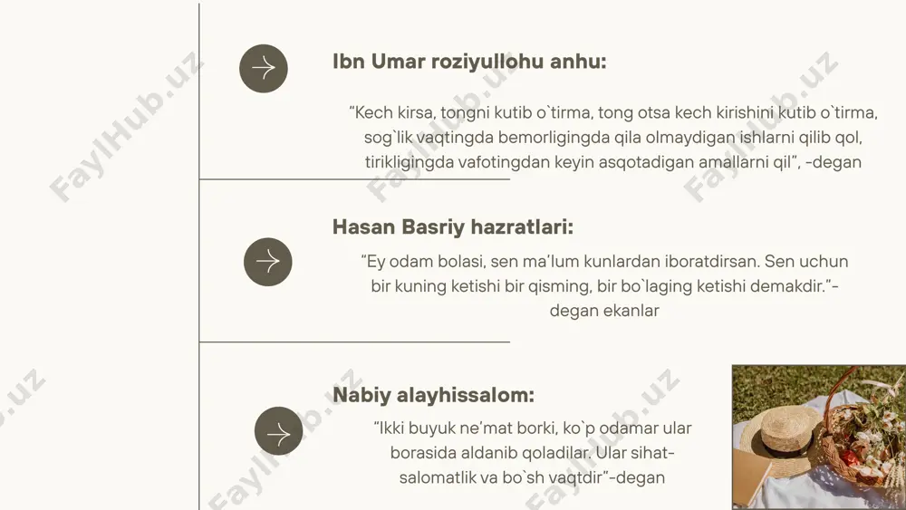 muhrlaydigan odamlar ko`p.ularni qisqa muddatda yashadi deya olmaymiz, chunki ular xotiralarda mangu yashaydi. insonning qancha umr ko`rgani emas, balki qanday umr ko`rgani muhimroqdir. tahlili: (1912-1944) shoirning 32 yillik umri davomida bir qancha she’riy to`plamlar, dramalar yozgan. uning tarjimasida pushkinning “boqchasaroy fontani”, lermontovning “demon” (“iblis”) dostonlari o`zbek kitobxonlari qalbiga yetib brogan. usmon nosir (1912-1942) iqtidorli rus lirik shoiri va yozuvchisi. yesenin „chinakam xalqona shoir“ deb nom taratgan. shoir oʻz sheʼrlarida oddiy xalq, dehqonlar, rus qishlogʻidagi hayot va tabiat haqida yozgan. sergey yesenin (1895-1925) taniqli fransuz shoiri. yetti yoshidan boshlab she’rlar yozgan shoir bor-yo‘g‘i o‘n to‘qqiz yoshgacha ijod qilgan, xolos. “yetti yashar shoirlar” she’rida o‘zining baxtsiz bolaligini tasvirlagan. hamid olimjon (1909-1944) artyur rembo (1845-1891) yashindek yashab o`tgan shaxslar shoir 30-yillarda “zaynab va omon”dostonini yaratdi. bundan tasgqari “ikki qizning hikoyasi”, “semurg`” dostonlari orqali romantic tasvir tamoyillarini namoyon qildi. 10 foydalangan adabiyotlar ro`yxati: hidoyat jurnali 2023-yil 1-son https://sammuslim.uz/oz/articles/umr-imkoniyat https://tafakkur.net/vaqt/gafur-gulom.uz https://arboblar.uz/uz/people/khamid-alimdzhan e’tiboringiz uchun rahmat image1.png …
