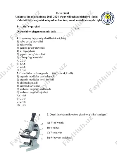 biologiya fan testi — DOCX