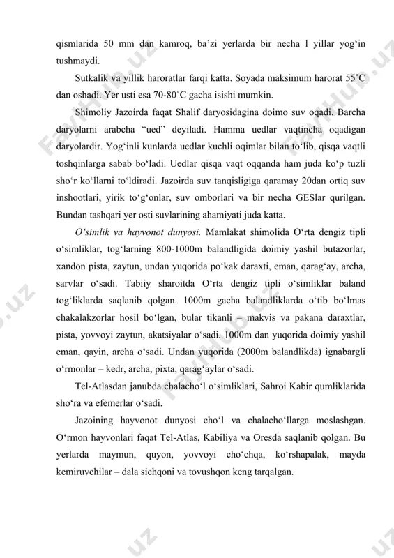 lomni qabul qilishadi va shimoliy afrika xalifalik tarkibiga kiradi. xiiiasrda xristian va musulmon barbar qabilalari o‘rtasidagi kurash natijasida mamlakat uchga bo‘linadi. xviasrda bir qator jazoir portlarini ispanlar egallashadi. jazoirlik xristianlar ispaniya protektoratiga o‘tishgan bo‘lsa, musulmonlar usmoniylar imperiyasiga murojaat etishadi va ispanlarni mamlakatdan quvib chiqarishadi. xviiasr davomida jazoirliklar o‘rta dengizda qaroqchilik qilishadi. 1816-yili ingliz-golland, 1824-yil inglizfloti jazoirlik dengiz qaroqchilari bilan jang qilishadi. 1830-yil 5-iyulda jazoirni fransuzlar bosib olishadi va 1834-yilda turklar ta’siriga butunlay barham berishadi. 1954-1962-yillardagi ozodlik urushlari natijasida 1962-yil 1-iyul kuni jazoir mustaqil davlatga aylanadi. 1992-yildagi saylovlarda islom fundamen​talistlari g‘alaba qozonishganda saylov natijalari hukumat tomonidan bekor qilinadi. bunga javoban islom qutqarish fronti jazoir hududida yashovchi chet el fuqarolariga qarshi terrorchilik harakatlarini uyushtirishadi. davlat tuzumi va siyosiy partiyalari. davlat tuzilishi – prezidet respublikasi. mamlakat 48 ta viloyatlarga bo‘lingan. 1830-1962-yillarda jazoir fransiya mustamlakasi bo‘lgan. 1962-yil 5-iyul kuni o‘t ochishni to‘xtatish to‘g‘risidagi evian shartnomasiga asosan qurolli kurash to‘xtatildi va jazoir o‘z mustaqilligini e’lon …