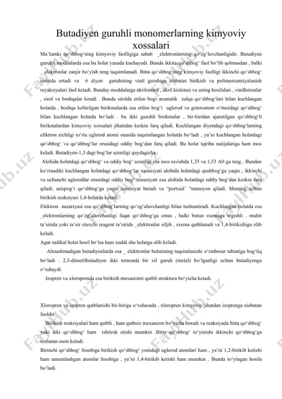 butadiyen guruhli monomerlarning kimyoviy xossalari — DOC