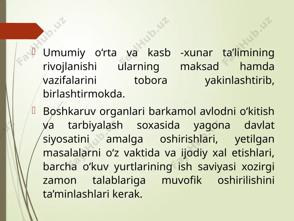 gan vazifalarni muvaffaqiyatli hal qilish respublika oliy maktab pedagogikasining ham asosiy maqsadidir. oliy maktab pedagogikasi oliy taʼlimni amalga oshiradi. bu alohida fan boʼlib, talaba yoshlarni tarbiyasi bilan shu\ullanadi. "bakalavr", "magistr" kabi 2 bosqichda amalga oshiradigan oliy taʼlim tizimi quyidagi vazifalarni amalga oshiradi: foydalanilgan adabiyotlar karimov sh.i. soglom ovkatlanish –salomatlik mezoni 2015 yil fauler m.. etika i sestrinskoe delo. m., 1994. merta dj.. spravochnik vracha obhey praktiki. m.,1998. magazanik n.a.. iskusstvo obheniya s bolno`mi. m., 1991. qosimov e.yu.. muloqot san'ati. toshkent, 1996. /docprops/thumbnail.jpeg