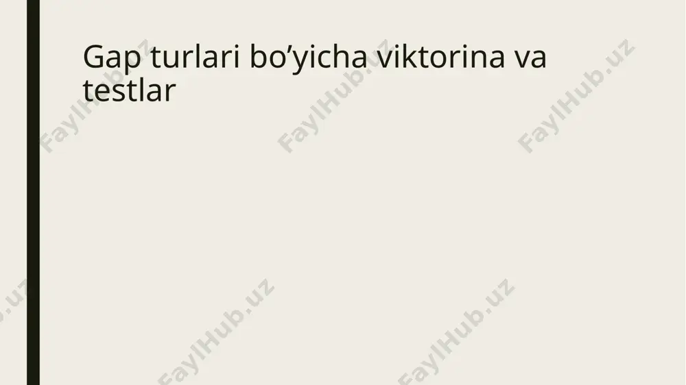 rishga o‘xshaydi. ular kimgadir nima qilish kerakligini aytadilar. bu jumlalar ko'pincha fe'l bilan boshlanadi va nuqta yoki undov belgisi bilan tugashi mumkin. buyruq gaplar sodda. misol jumlalar: iltimos, eshikni yoping. iltimos, menga tuz bering. o'simliklarni sug'orishni unutmang. 1.qaysi qatorda sabab ma’nosi ifodalangan gap berilgan? a)bolalar chiniqsin deb, turli musobaqalar o‘tkazildi. b)barcha gaplarda maqsad ma’nosi ifodalangan. c)avlodlarga qolsin deb, mustahkam va ko‘rkam inshootlar bunyod etilmoqda. d)ukam o‘qiydi deb, kitobni kutubxonadan oldim. 2.qaysi qatorda so‘z - gaplar qo‘llangan? a)- shu voqeadan so‘ng kuyovingiz aniq kelganmi edi?kelgan edi, qizim. b)- sening bundan xabaring bormi, ali?yo‘q, ustoz. c)- siz qayerdan, mehmon?toshkentdan. d)- ulardan xat keladimi?keladi, keladi. 3.shodlik xursandchilik ifodalaydigan his-hayajon (undov) gapni aniqlang. a)uyaling oqni qora degani! b)evoh, essiz umr, essiz qizim! c)buncha to‘ng bo‘lmasa-ya bu kishi! d)mehmonlar kelishayotir, onajon! onajon, o‘rtog‘im. o‘rtog‘im! 4.qaysi gapdagi ha, yuq so‘z gap hisoblanmaydi? a)- siz shu yerda turasizmi? -ha. b)- yo‘q, men fakat o‘zim aybdorman. c)- ha, …