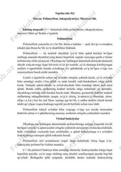 polimorfizm, inkapsulyatsiya va merosxo’rlik haqida taqdimot — DOCX