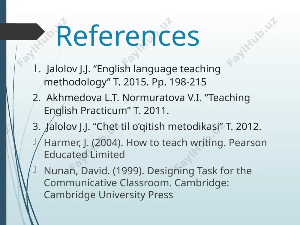diate and advanced levels. activities: writing narrations based on picture/pictures, description of facts/events, etc.. information, report, review, instruction. 18 2.writer-based approach/writing as process/process approach to teaching writing the focus on the writer has led to the process approach which lays stress on the activities which move students from the generalization of ideas and collection of data to the production of texts (more publication). the process approach is the dynamic, creative, unpredictable and non-liner writing. it emphasizes the writing process over the product, which is recognized as recursive process (the stages are recursive or non-liner) that encourages student to explore topics through writing. this approach is more beneficial for advanced students, because it belongs to the creative writing and demands complicated mental operations and activities as thinking, revising and editing. 19 according to harmer, there are four steps in the writing process. they are : 20 planning, drafting, editing, final version. …