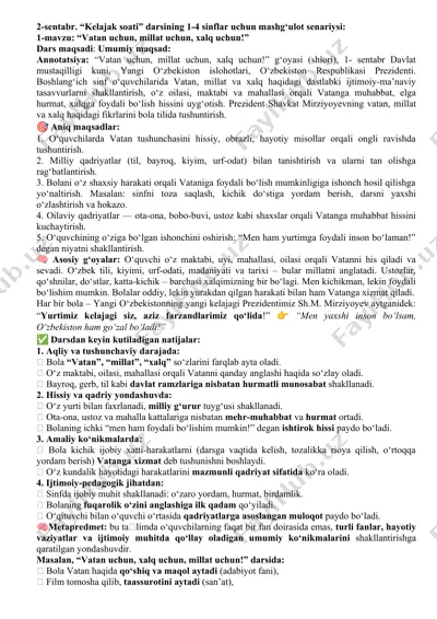 “kelajak soati” darsining 1-4 sinflar uchun mashg‘ulot senariysi — DOC
