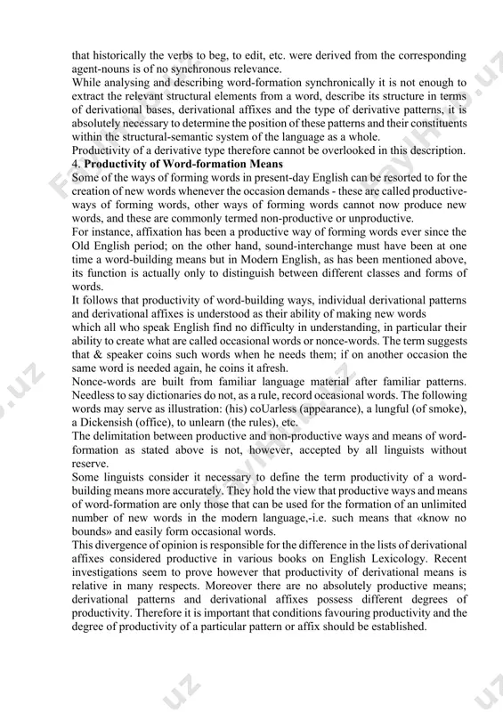 coined by changing the root- vowel of a word or by shifting the place of the stress. sound-interchange as well as stress-interchange in fact has turned into a means of distinguishing primarily between words of different parts of speech and as such is rather widespread in modern english, e.g. to sing—song, to live—life, strong—strength, etc. it also distinguishes between different word-forms, e.g. man—men, wife—wives, to know—knew, to leave—left, etc. sound-interchange falls into two groups: vowel-interchange and consonant-interchange. by means of vowel-interchange we distinguish different parts of speech, e.g. full—to fill, food—to feed, blood—to bleed, etc. in some cases vowel-interchange is combined with affixation, e.g. long—length, strong—strength, broad—breadth, etc. intransitive verbs and the corresponding transitive ones with a causative meaning also display vowel-interchange, e. g. to rise—to raise, to sit—to set, to lie—to lay, to fall— to fell. the type of consonant-interchange typical of modern english is the interchange of a …