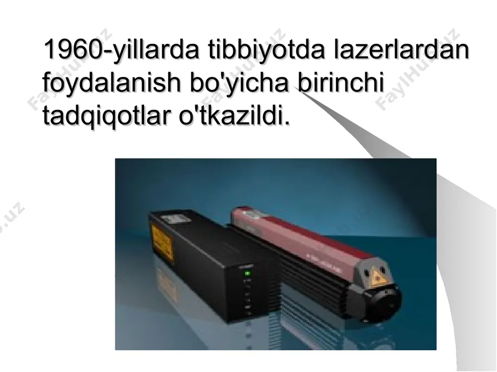 riga asoslangan. nurni singdirish orqali fermentlar organizmdagi eng muhim biokimyoviy jarayonlarni faollashtiradi va hujayralar yangilanadi, ularning hayotiy faolligi tiklanadi, o'zini o'zi boshqarish mexanizmlari ishga tushadi, organizmning tabiiy kuchlari safarbar qilinadi. lazer terapiyasi ta'sirida kapillyarlar kengayadi, qon mikrosirkulyatsiyasi, to'qimalarning oziqlanishi yaxshilanadi va bularning barchasi birgalikda zararlangan hududlarda tezlashtirilgan shifo jarayonlariga olib keladi. lazer terapiyasi immunitetga foydali ta'sir ko'rsatadi, qonning viskozitesini pasaytiradi, limfa drenajini kuchaytiradi, xolesterinni kamaytiradi, og'riqni yo'qotadi, antimikrobiyal, antiviral va antiallergen ta'sirga ega. * lazer kosmetologiyasi lazer kosmetologiyasi eng yangi lazer texnologiyalari keng qo'llaniladigan kosmetologiya sohasidir. lazer kosmetologiyasida eng mashhur protseduralar: sochni lazer bilan olib tashlash teridagi qon tomir o'zgarishlarni bartaraf etish terini lazer bilan qayta tiklash e'tibor uchun rahmat!