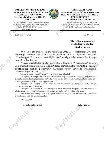 axborot va murabbiylik soati mashgʻulotlari materiali — DOCX