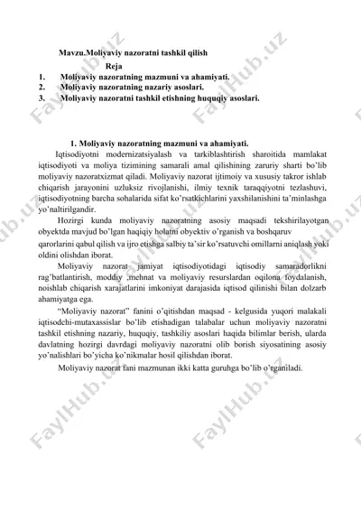 moliyaviy nazoratni tashkil qilish — DOCX