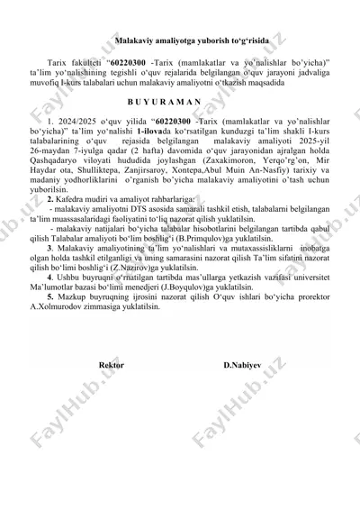 malakaviy amaliyotga yuborish to‘g‘risida — DOCX