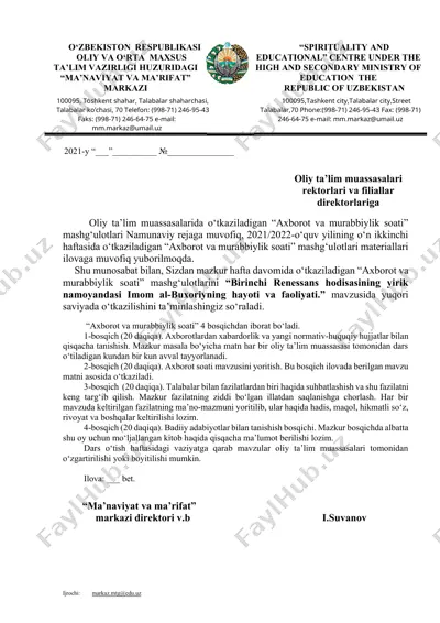 "axborot va murabbiylik soati" mashg'ulotlari — DOCX