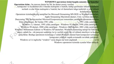 windows operatsion tizimi haqida umumiy ma'​lumotlar — PPTX