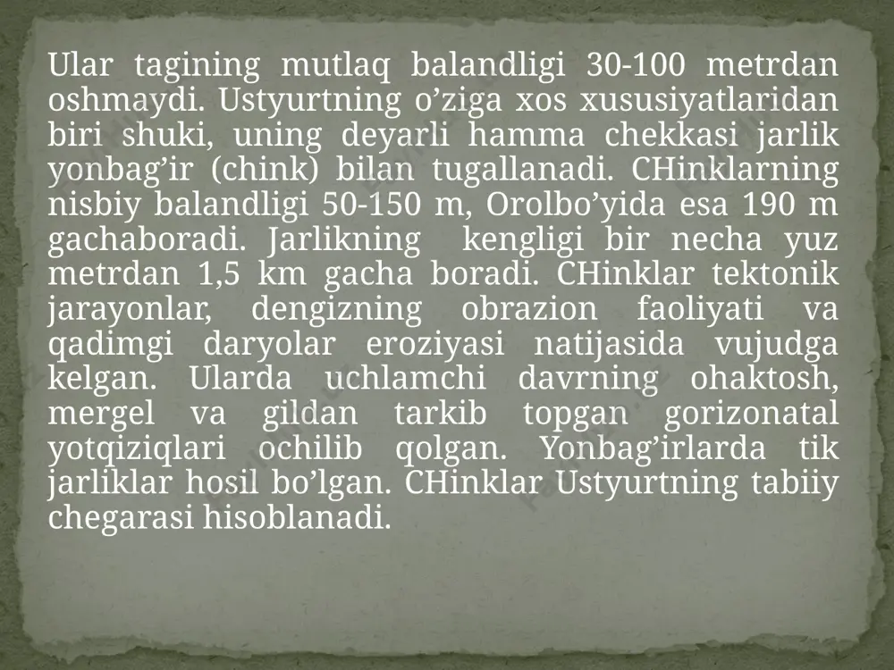 okrugdagi botiqlarda sho’rxoklar, sho’rxok botqoqlar, taqir sho’rxok tuproqlar uchraydi. sho’rxoklar maydoni 306 ming ga ni tashkil etadi. borsa-kelmas botig’ining shimoliy qismlarida qum va qumli tuproqlar uchraydi, ularning maydoni 50-60 ming ga ni tashkil etadi. iqlimning noqulayngligi va deyarli bir xil tuproq sharoiti ustyurtda o’simliklarni siyrak o’sishiga olib kelgan. o’simliklar asosan shuvoq va sho’ralardan iborat. bulardan tashqari, qirqbo’g’in, kovrak, qorasaksovul, burgan, tetir, sarsazan, iloq kabilar ham uchraydi, botiqlarda esa asosan qorasaksovul, kovrak, sarsazan keng tarqalgan. qorasaksovulning balandligi 3-4 m ga boradi. okrugda bahorda efemer va efemeroidlar katta maydonni egallaydi. ular kun isishi bilan qurib qoladi. qumli yerlarda saksovullar, ular orasida iloq o’sadi. mutaxassislar ustyurt zoogeografik jihatdan o’ziga xos bir hudud deb qaraydilar. chunki u oraliq zonada joylashgan. bu yerda sutemizuvchilarning 36 xili, qushlarning 51 xili, reptelliylarining 20 xili uchraydi. ustyurtda jayron, sayg’oq, yumronqoziq, qo’shoyoq, qumsichqon, qushlardan to’rg’ay, qora qarg’a, xo’jasavdogar keng tarqalgan. suvli yerlarda o’rdak, qirg’ovul uchraydi. ustyurtda yashovchi katta shamkapalak, …